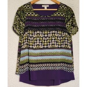 Dana Buchman Blouse Top Size Small Women's Short Sleeve Geometric Lined 0804